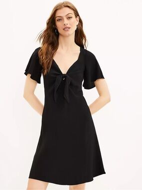 LOFT Black Tie-Front Flutter Sleeve Mini Dress